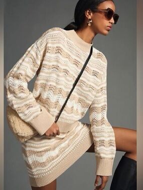 Anthropologie Pointelle Sweater Skirt Set Size XL NWT